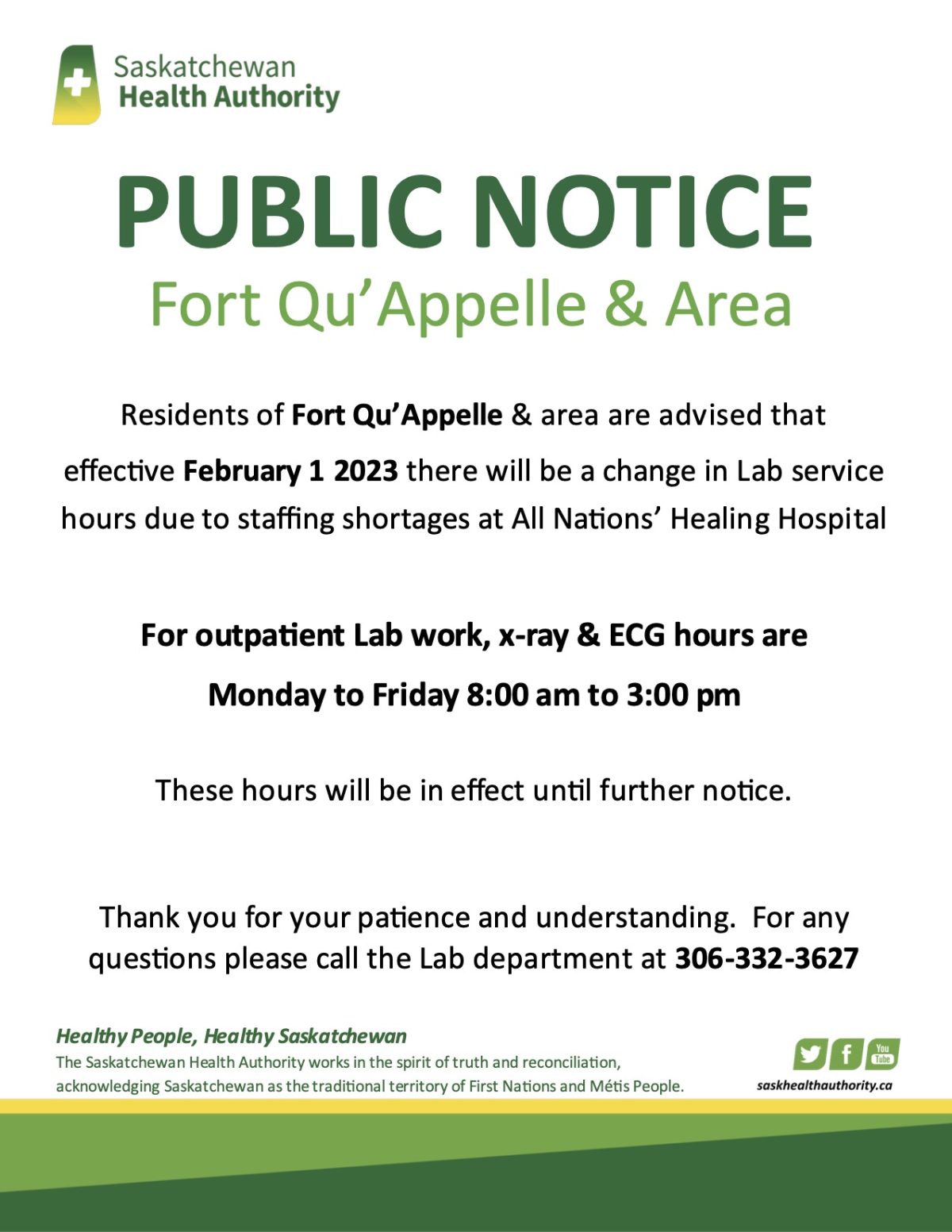 PUBLIC NOTICE Lab Service Hours Change ANHH